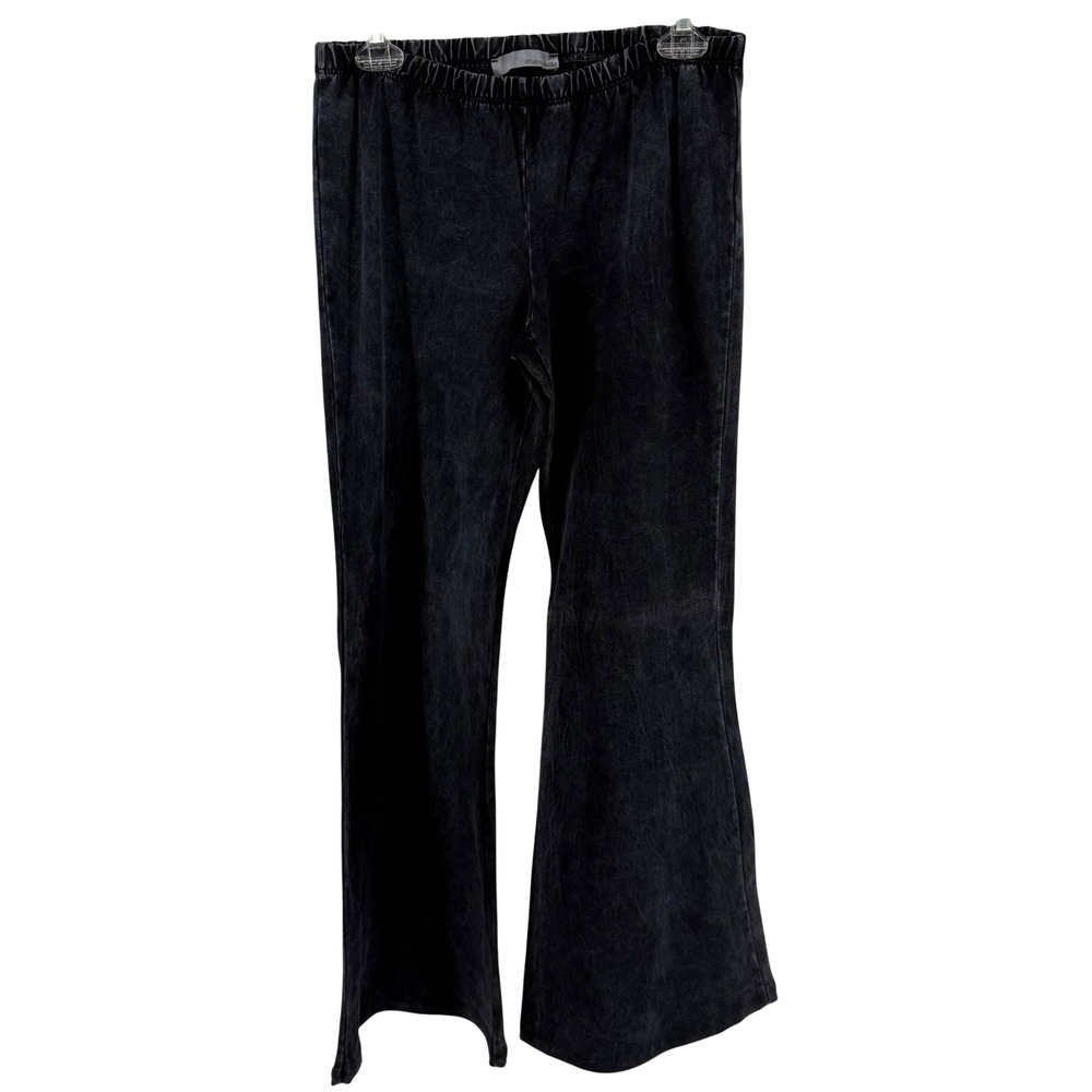 Chatoyant Womens Black Acid Wash Flare Wide Leg Pants Elastic Waist Large